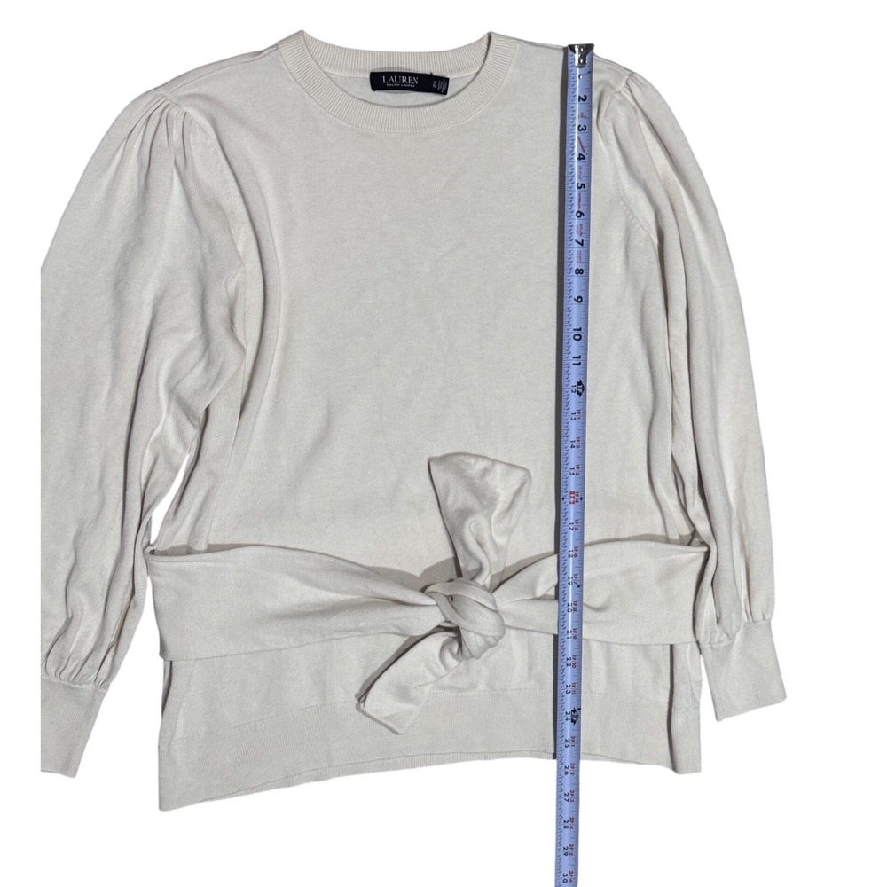 Lauren Ralph Lauren Black Label Tie-Front Sweater Women 1X Cream Puff Sleeve Top - Picture 11 of 12